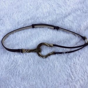 Chico's Brown Leather Belt with Antique Gold Loop Buckle